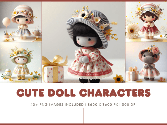 Adorable Design Assets: Cute Doll Characters PNG Images