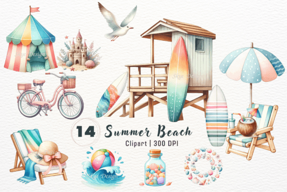 Bring Coastal Charm to Your Designs with Watercolor Summer Beach Clipart