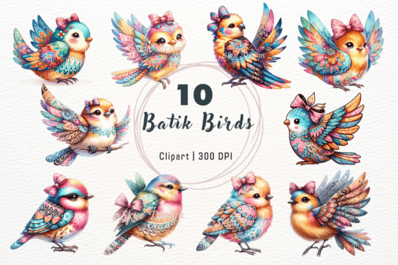 Bring Nature to Your Designs with Watercolor Batik Birds Clipart