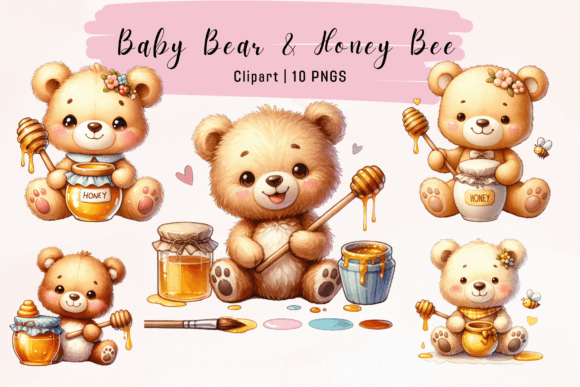 Charming Baby Bear and Honey Bee Clipart for Creative Projects
