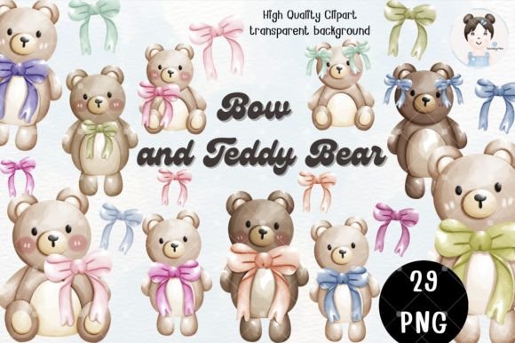 Charming Bow and Teddy Bear Clipart for Creative Projects