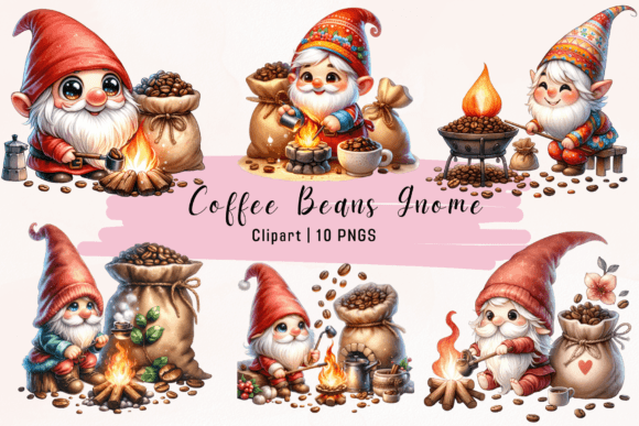Charming Coffee Gnomes: Watercolor Clipart for Your Projects