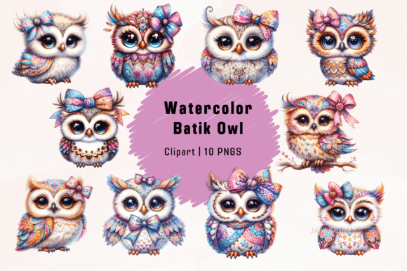 Charming Watercolor Batik Baby Owl Clipart PNG for Creative Projects