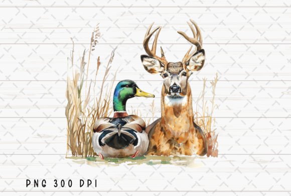 Deer Hunting Duck Hunter Watercolor PNG: A Rustic Design Essential