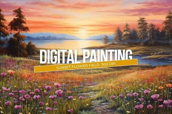 Elevate Your Decor with Sunset Flower Field Digital Art