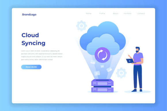 Flat Illustration Cloud Syncing Concept: A Design Asset for Modern Brands
