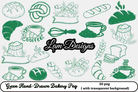 Green Hand-drawn Bakery Png: A Charming Asset for Creative Projects