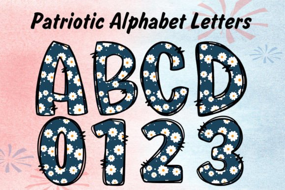 Patriotic Alphabet Doodle Blue Daisy PNG: A Designer's Toolkit