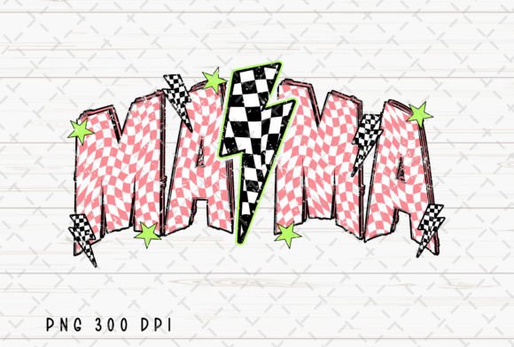 Pink Mama Checkered Lightning Bolt PNG: Edgy Design Asset