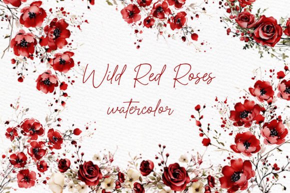 Red Wild Roses Clipart: Elegant Watercolor Designs
