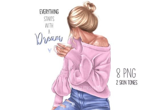 Relatable Aesthetics: The Morning Girl with Coffee Fashion Clipart