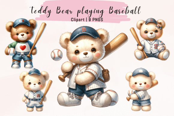 Teddy Bear Playing Baseball Clipart for Playful Projects