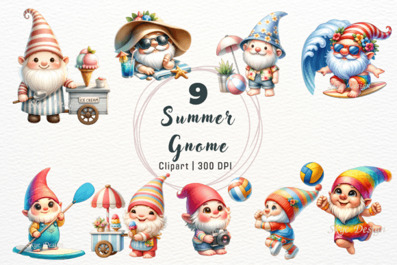 Watercolor Summer Beach Gnome Clipart: A Splash of Whimsy for Your Designs